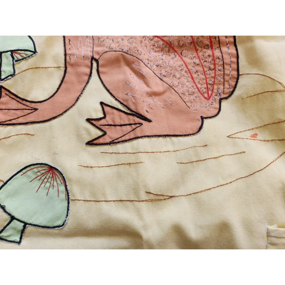 Small Yellow Embroidered Frog,‎ Mushrooms,  Apron,Grandwear, Pockets, Button Up